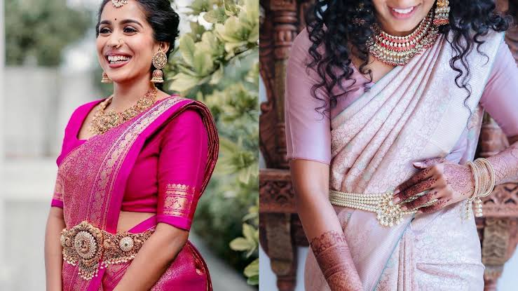 Bridal Beauty With Silver Vaddanam and Muhurtham Sarees